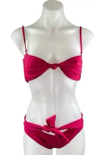 Frankies Bikinis Pink Twist Bow Tie Cheeky Two Piece Bikini Set Swimwear Size M