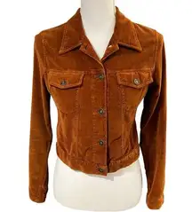 Free People Burnt Orange Button Down Velvet Long Sleeve Cropped Jacket  MEDIUM