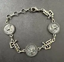 Signed SC Silvertone Chinese Writing Symbol Horse Coin Vintage Costume Bracelet