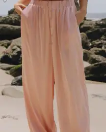 Daily Drills Pink Silk Wide-Leg Pants