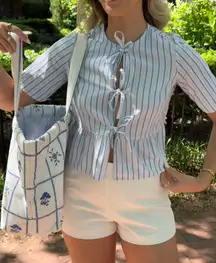 Sezane Top Blue Strip Front Tie