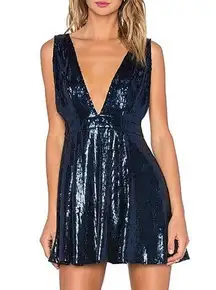 NBD  Revolve Starry Nights Sequin Mini Dress Sleeveless V-Neck Blue Size M