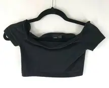 Asos Womens Crop Top Off Shoulder Short Sleeve Cotton Stretch Black Size 0