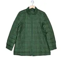 J. Jill Stockbridge Down Quilted Puffer Coat Plaid Tartan Green Womens Medium