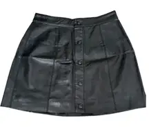 Free People Black Vegan Faux Leather Mini Skirt Women's Size 4 Snap Button Up