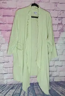 OH MY GAUZE! PALE GREEN YELLOW RAW FRAYED EDGE OPEN FRONT CARDIGAN COTTON 2