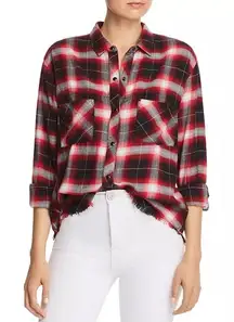 Rails Women’s Leo‎ Frayed Plaid Pearl Snap Button Flannel Top EUC Size XS