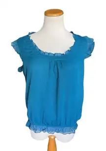 Womens Old Navy Pre-Vintage Teal Ruffle Hemline Sweetheart Top - Sz M