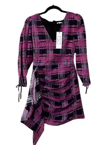 NWT RHODE Piper Plaid Ruched Cotton Purple Mini Dress Sz S