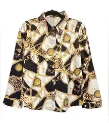 Women’s Shirt Gold Chain & Key Design Black Yellow Green Size Large Long Sleeves