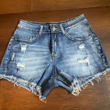 onlypuff Women's Ripped Mid Waisted Denim Shorts with Pockets