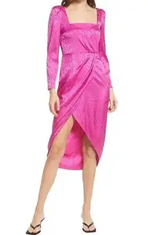 Saylor NWT  Satin Jacquard Midi Dress Magenta Pink Leopard Drapey Size Medium NEW