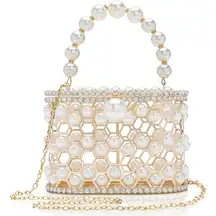 ⚡Women's White Detachable Pearl Diamond Chain Soft Velvet Shoulder Clutch Bag