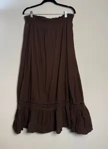 Y2K Brown Long Flowy Maxi Peasant Skirt