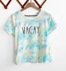 Short Sleeve Vacay Graphic Tie Dye Tshirt Blue and Yellow Size XL