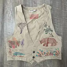 Vintage Chico's Safari Button Vest‎ Endangered Species Womens Size Medium