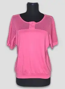 Vintage 90s Blouse Dark Pink Mesh Panel Pullover Size Medium