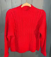 Vintage 1980’s Erika Vibrant Red Cable Knit Women's Sweater | Size Large