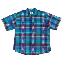 Blue Plaid Colorful Button Up T-shirt