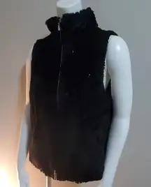 Betsey Johnson Black Faux Fur Sequined Vest (M)