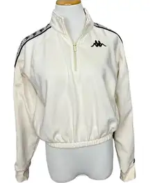 Kappa Cream Cropped Quarter Zip Logo Tape Pullover S