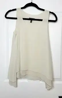 EILEEN FISHER Ivory 100% Silk Sleeveless Blouse Asymmetrical Tiered Hem Size PP‎