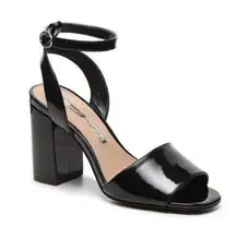 Audrey Brooke Angie patent chunky black heel sandal