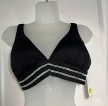 Gibson & Latimer NWT Black Mesh Band V Neck Padded Bralette Swim Top Size XL