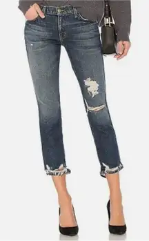 Current Elliot NWT Cropped Straight Denim Further Destroy‎ W/ Hacked Hem Size 24