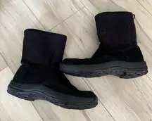L.L. BEAN Black Suede Side Zip Ankle Boots Fleece Lined WOMEN'S Size 8