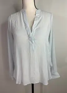 Vince. Light Blue Silk Satin Band-Collar Blouse Size 2