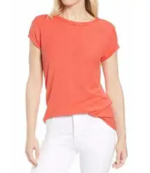 Caslon Coral Raw Hem Short Sleeve Tee Textured