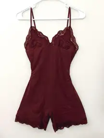 SKIMS fits everybody lace triangle onesie in oxblood L