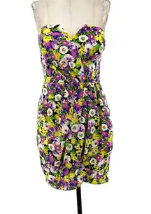 Yumi Kim Gardenia Floral Date Night Mini‎ Dress Strapless Yellow Size Medium