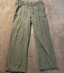 Old Navy Pants Womens S Olive Green Linen Pull On Wide Leg Stretch Drawstring