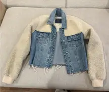 Abercrombie & Fitch Blue Denim Jacket with Cream Sherpa Sleeves