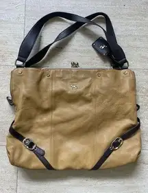 Emma Fox Designer‎ Leather Purse Bag- Tan Brown Gold Hardware & Snap 19x15