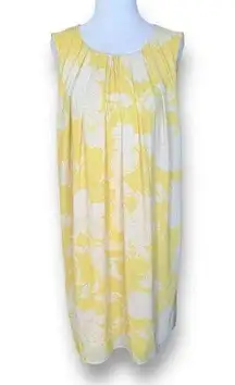 H&M Dress Yellow White Retro Floral Pleated Top Sleeveless Open Keyhole Back