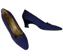 Yves Saint Laurent YSL Vintage Ribbed Navy Silk Pumps 7M Heels 2.25"