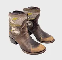 Freebird by Steven Cablo Western Boots Brown Leather Ankle Bootie Heeled 10M