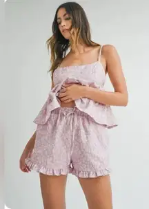 Amable by Mable Pink and Silver Floral Top and Shorts Set