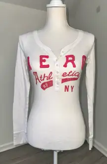 Vintage Aeropostale White Ribbed Knit Henley Top Medium Long Sleeve Y2K 2000s