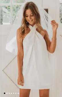 Show Me Your Mumu Mini Dress Jasmine Halter Ivory Luxe Satin