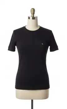 Lauren Ralph Lauren Black Ribbed Knit Tee Womens Large Classic Preppy Minimalist