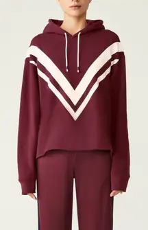 Tory Burch French Terry Chevron Hoodie in Winetasting & Troy White Size Small‎