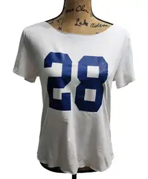 SHEIN White Jersey T-Shirt with‎ Blue Number 28 Athletic Sports Tee Size S