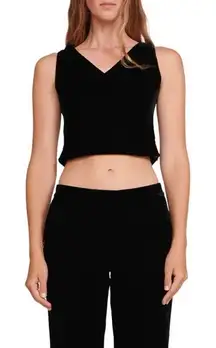 NWT Staud Vivienne Velvet Crop Tank Top V Neck Women's Black Size Medium