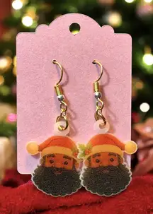 Black Santa Claus Christmas Red White Dangle Pierced Earrings New