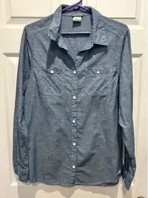 Nike 6.0 Women's Size‎ Large Blue Button Up Shirt Organic Cotton Linen Blend