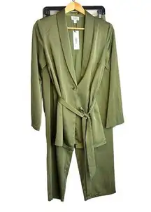 THE DROP SUIT Womens Small Green Satin Blazer Trouser Pants Matching Set NEW